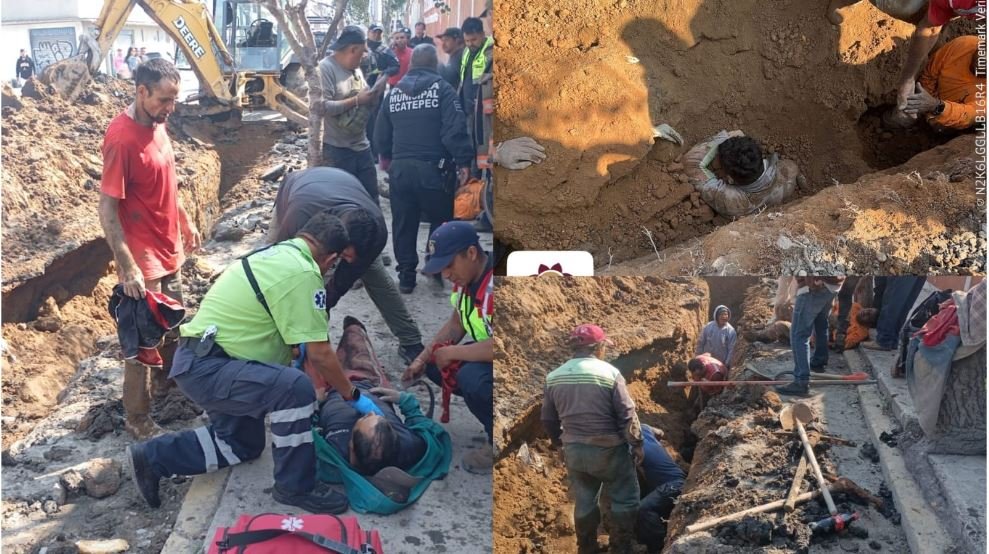Quedan atrapados cinco trabajadores de Sapase tras deslave en obra de rehabilitación en Ecatepec