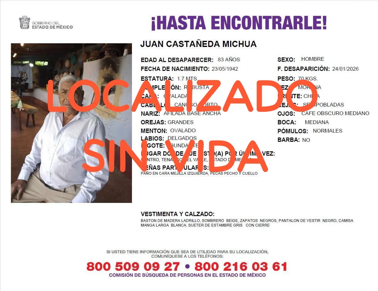 Hallan a Juan sin vida en Tenango del Valle; estaba reportado como desaparecido