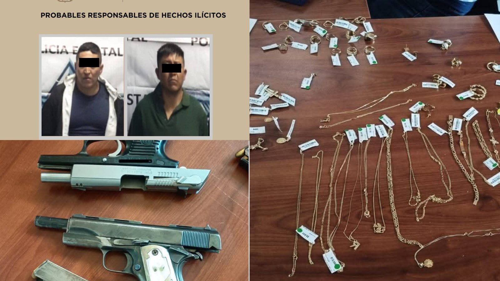 Caen 2 sujetos por robo con violencia a casa de empeño en Lerma 