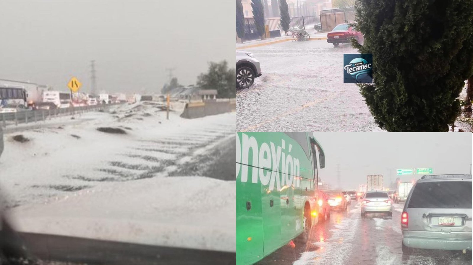 Granizada provocó caos vial en la México-Pachuca a la altura de Tecámac