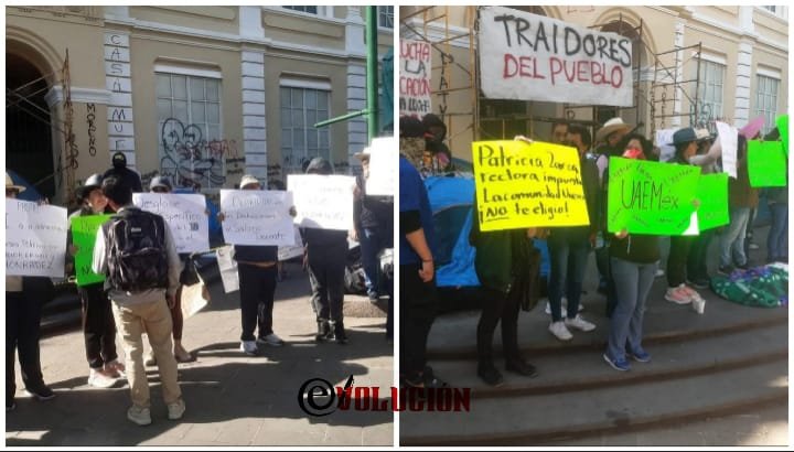 Docentes y personal de la UAEMéx se manifiestan en Rectoría para exigir salarios dignos 