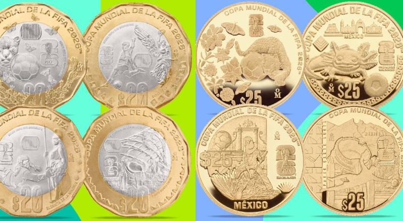 Conoce las monedas de colección de 20 pesos, de oro y plata de Banxico por el Mundial