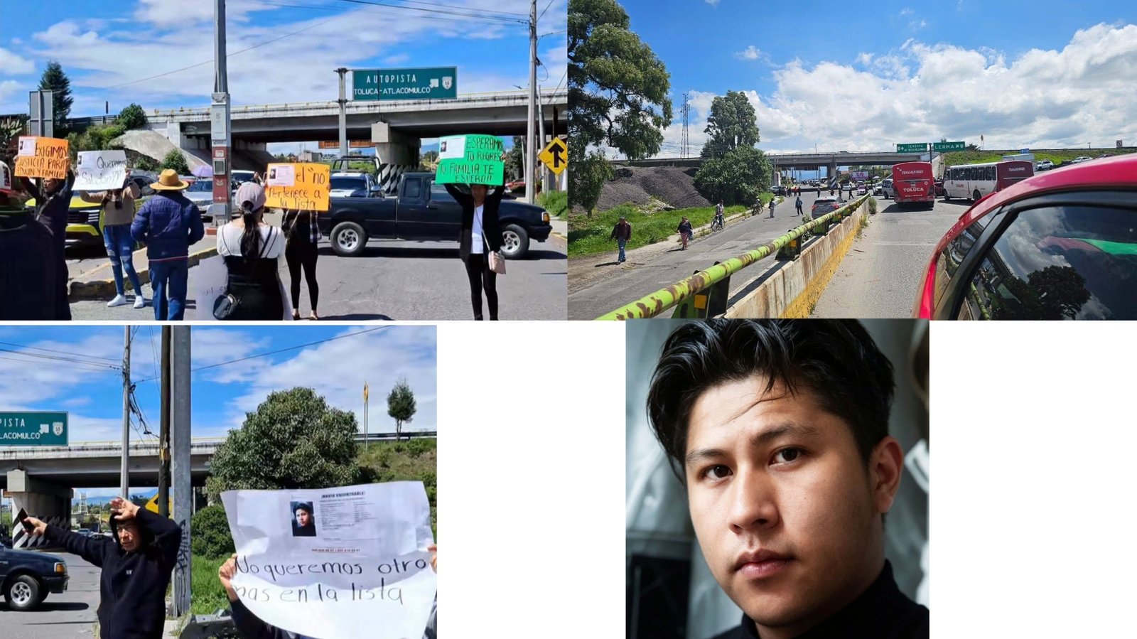 Familiares de Edwin Gustavo exigen su localización con bloqueo en acceso principal a Temoaya