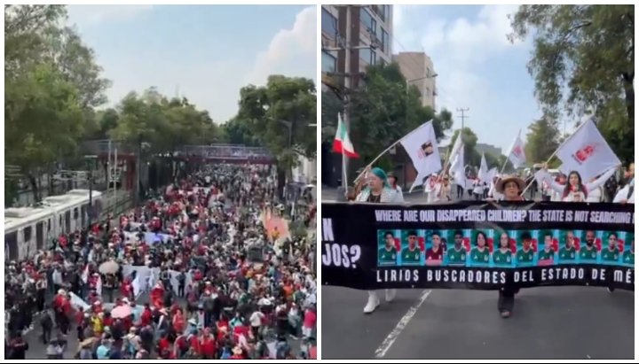 CNTE y madres buscadoras marchan al Estadio Azteca para protestar durante el Mundial