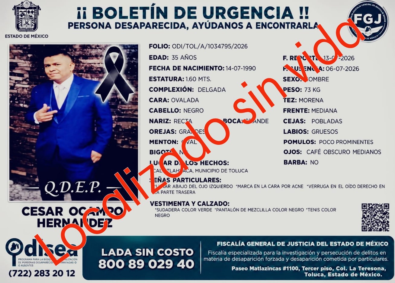 Localizan sin vida  a César que estaba desaparecido desde el 6 de julio