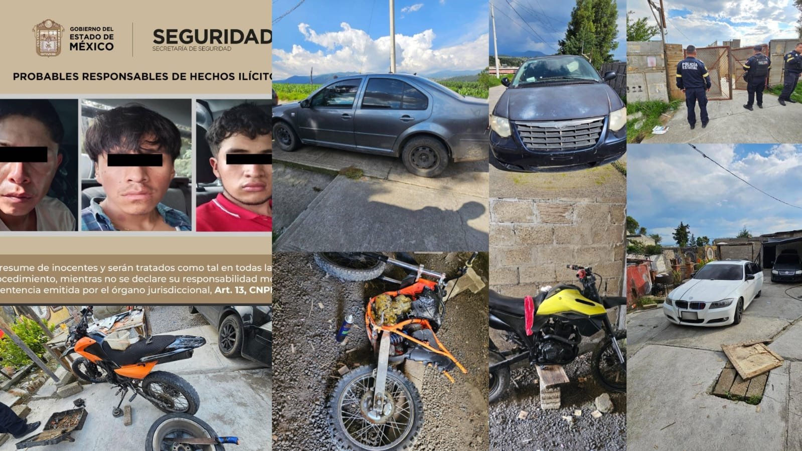 Policías estatales resguardan predio con cinco autos robados en Otzolotepec