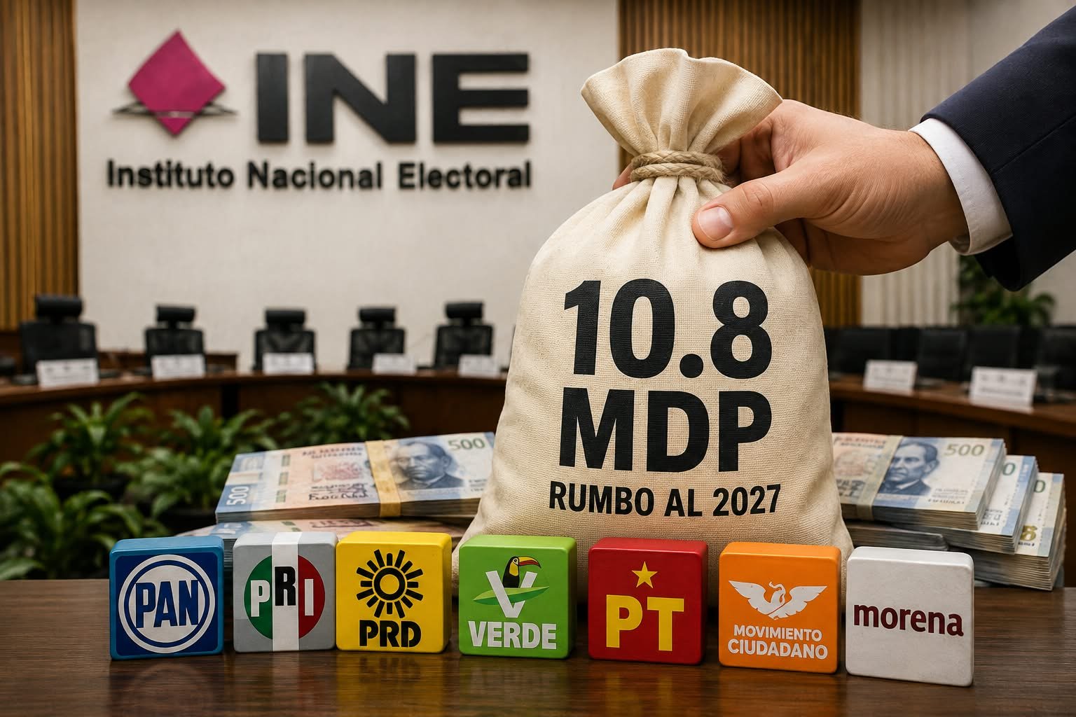 INE aprueba bolsa de 10.8 mdp para partidos políticos rumbo al 2027