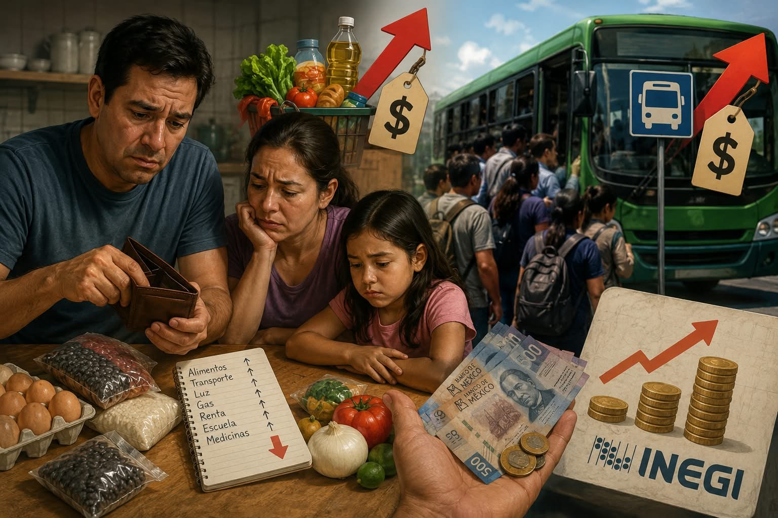 El bolsillo de los mexicanos sufre por el alza en alimentos y el transporte público: Inegi