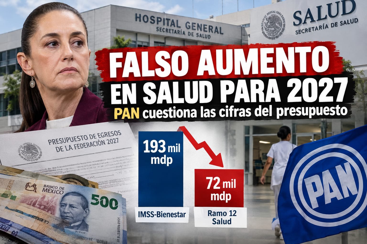 Falso aumento de presupuesto a Salud de Sheinbaum para 2027 tras caer de 193 mil a 72 mil mdp: PAN