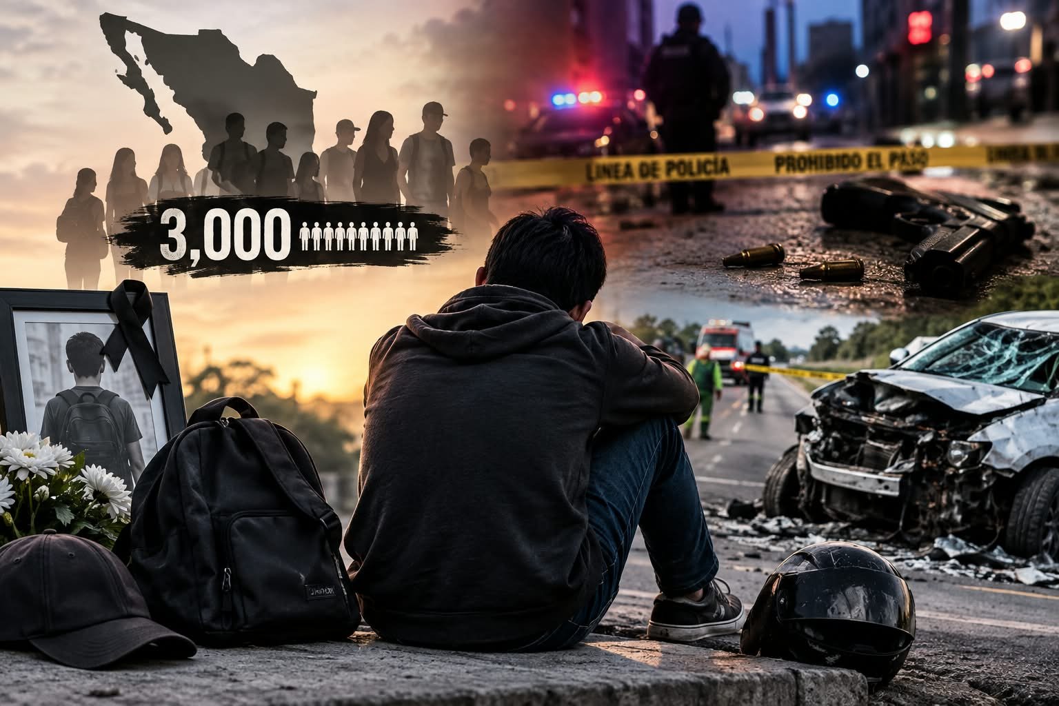 Homicidios y siniestros viales truncan la vida de los joven de 25 a 35 años en México con 3 mil víctimas