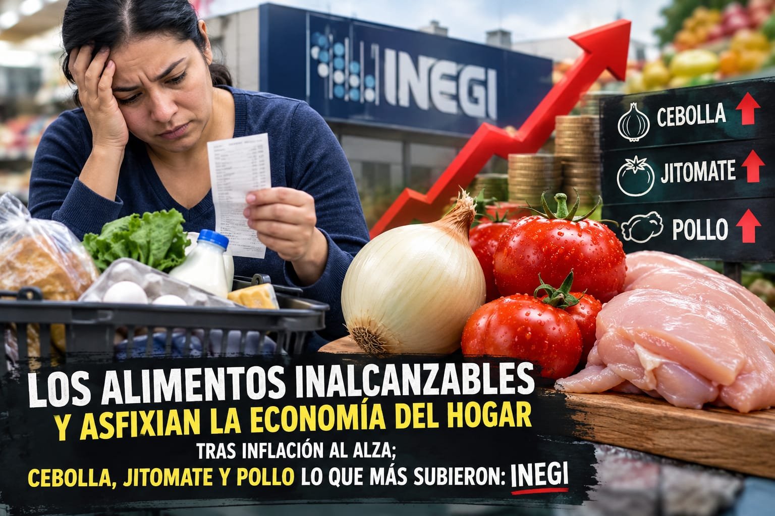 Inflación asfixia la economía del hogar; jitomate, cebolla y pollo con precios inalcanzables