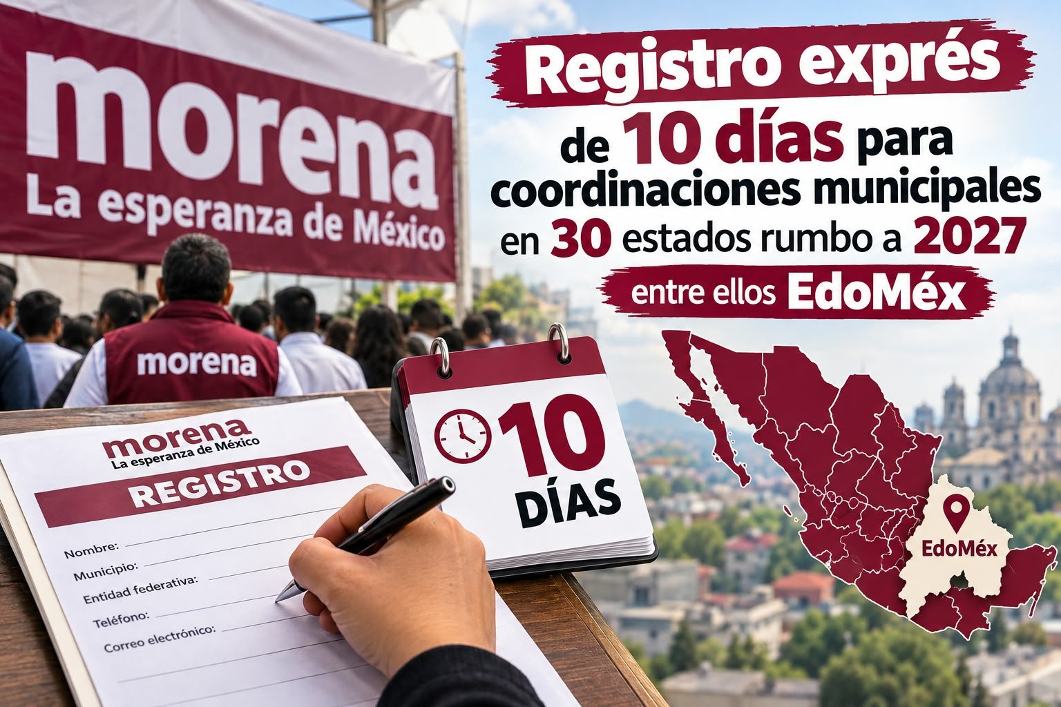 Morena abre registro exprés de 10 días para coordinaciones municipales en 30 estados rumbo a 2027