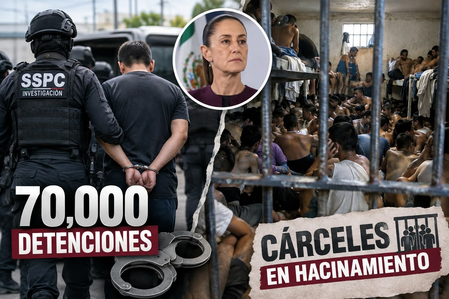 Celebran 70 mil detenciones en gobierno de Sheinbaum mientras cárceles se ahogan en hacinamiento