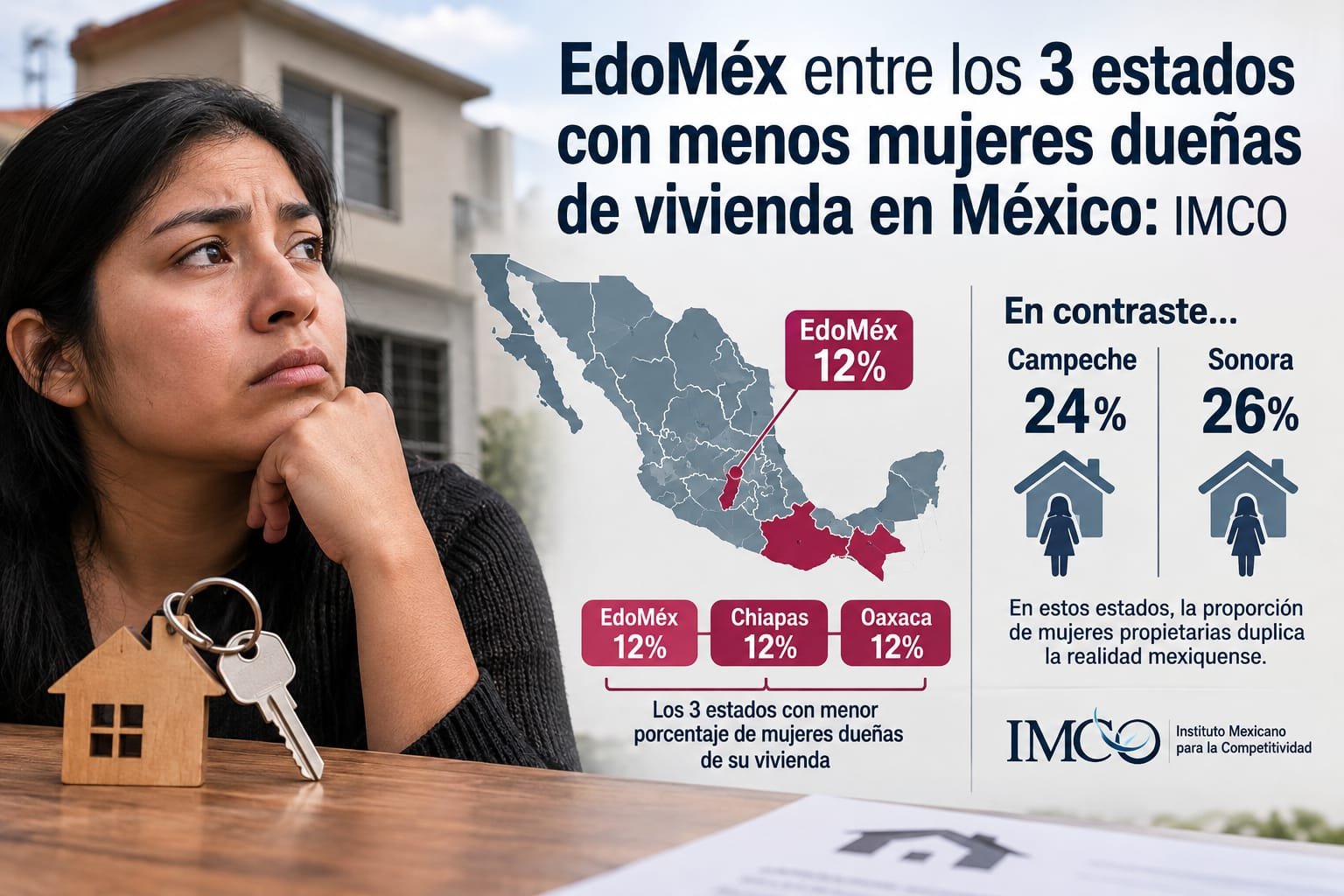 EdoMéx entre los 3 estados con menos mujeres dueñas de vivienda en México: IMCO