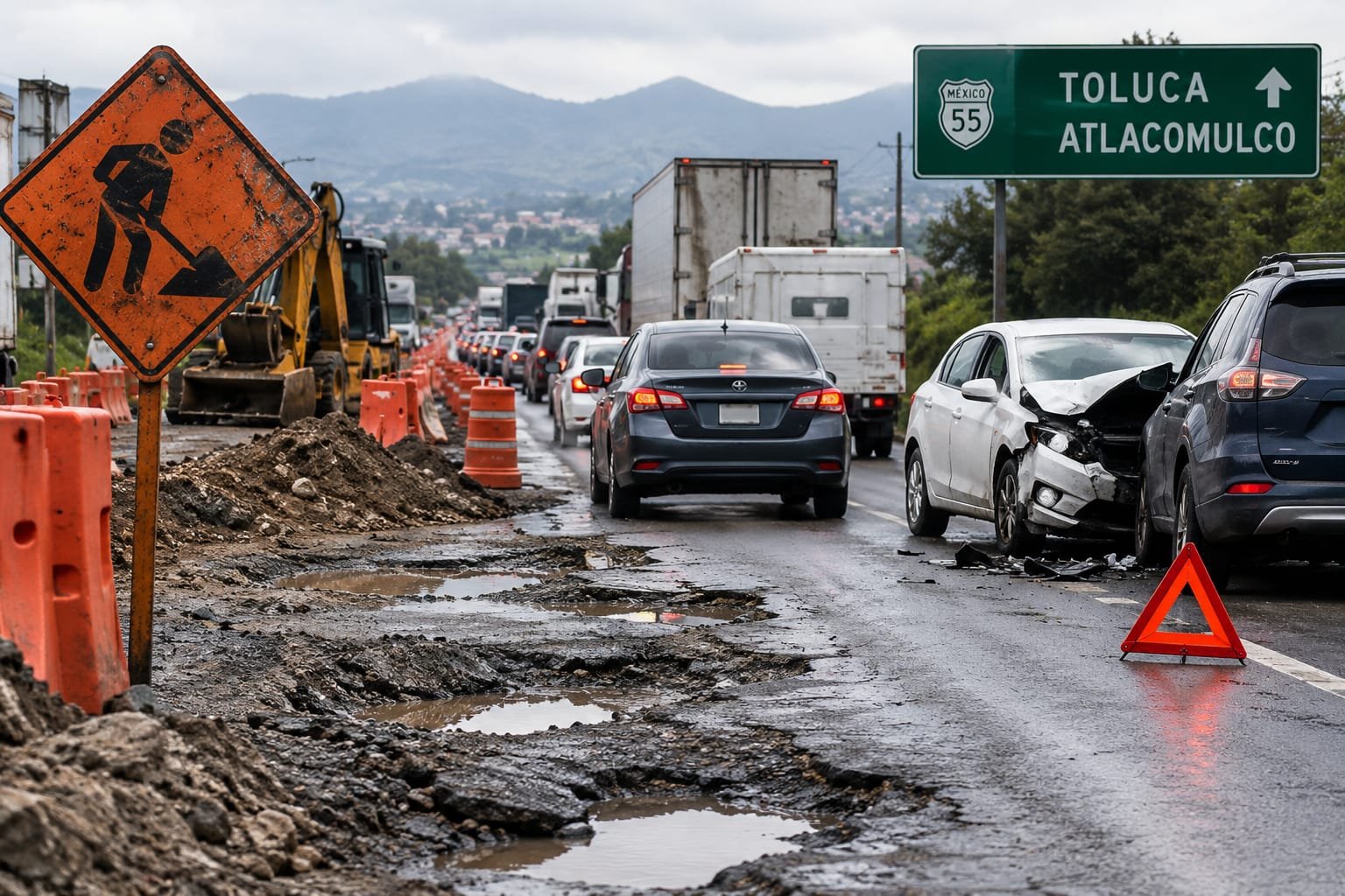 El viacrucis en la Toluca-Atlacomulco por deterioro, obras y accidentes graves