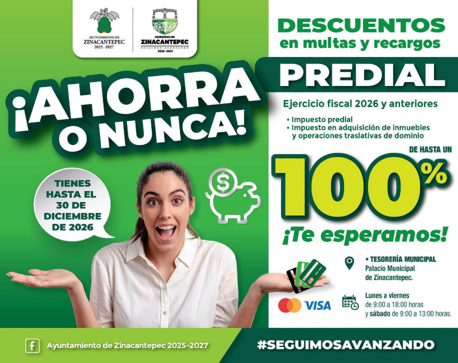 Zinacantepec anuncia descuentos para multas y recargos en pagos de predial