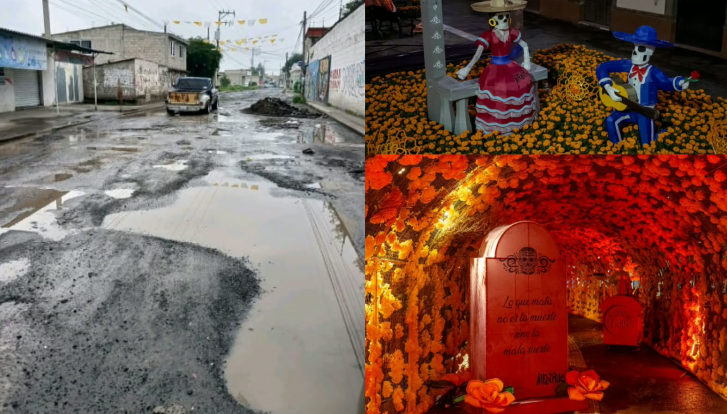 Internautas cuestionan inversión a Feria del Alfeñique mientras Toluca está llena de baches